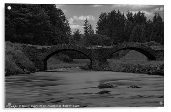 The hidden bridge. Llwyn on reservoir south wales Acrylic by Darren Evans