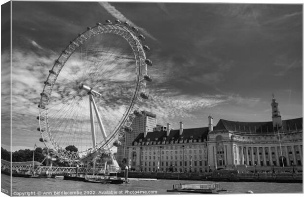 The London eye and county hall Canvas Print by Ann Biddlecombe
