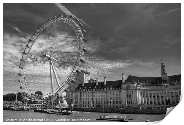 The London eye and county hall Print by Ann Biddlecombe