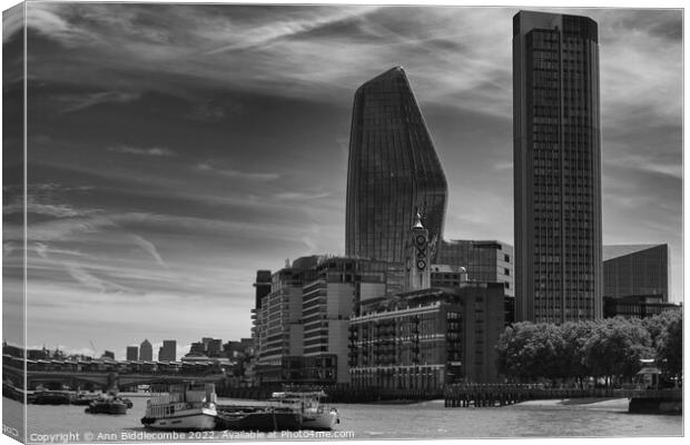 OXO building in amongst the skyscrapers Canvas Print by Ann Biddlecombe