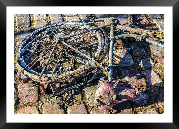 Rusty bicycle got out water from cleaning the port of Kiel in Ge Framed Mounted Print by Michael Piepgras