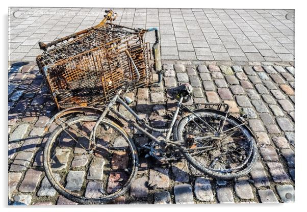 Rusty bicycle got out water from cleaning the port of Kiel in Ge Acrylic by Michael Piepgras
