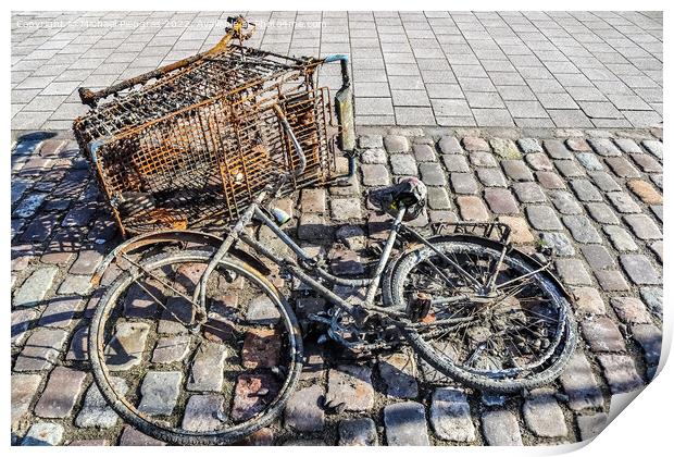 Rusty bicycle got out water from cleaning the port of Kiel in Ge Print by Michael Piepgras