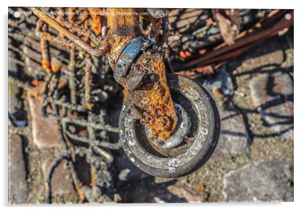 Rusty and damaged shopping cart found in the port of Kiel in Ger Acrylic by Michael Piepgras