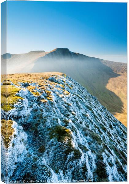 Frosted slopes, Pen Y Fan, Brecon Beacons Canvas Print by Justin Foulkes