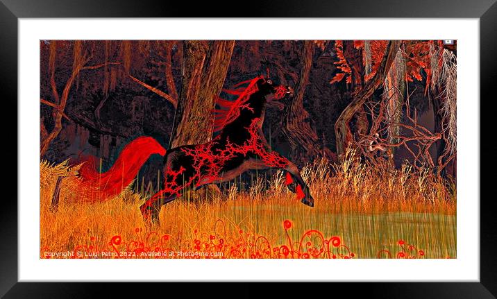 Galloping horse on fire. Framed Mounted Print by Luigi Petro