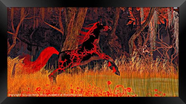 Galloping horse on fire. Framed Print by Luigi Petro