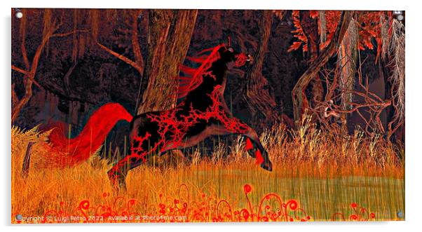 Galloping horse on fire. Acrylic by Luigi Petro