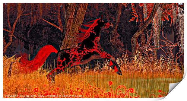 Galloping horse on fire. Print by Luigi Petro