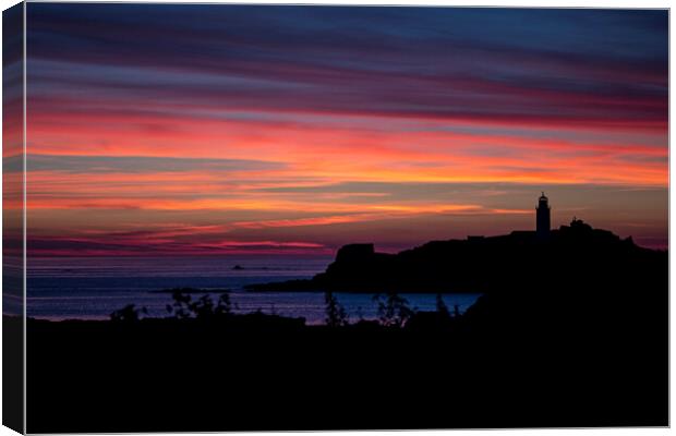 Godrevy Lighthouse,red sky at night Canvas Print by kathy white