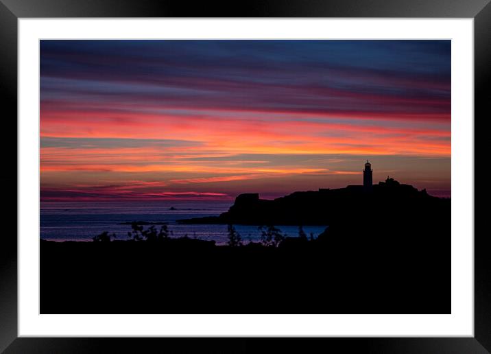Godrevy Lighthouse,red sky at night Framed Mounted Print by kathy white