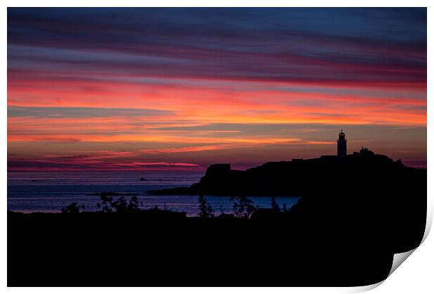 Godrevy Lighthouse,red sky at night Print by kathy white