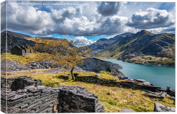 Snowdon Mountain from Dinorwic Slate Quarry Canvas Print by Adrian Evans