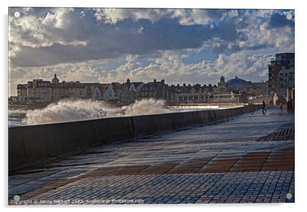 Storm at Porthcawl esplanade Acrylic by Jenny Hibbert