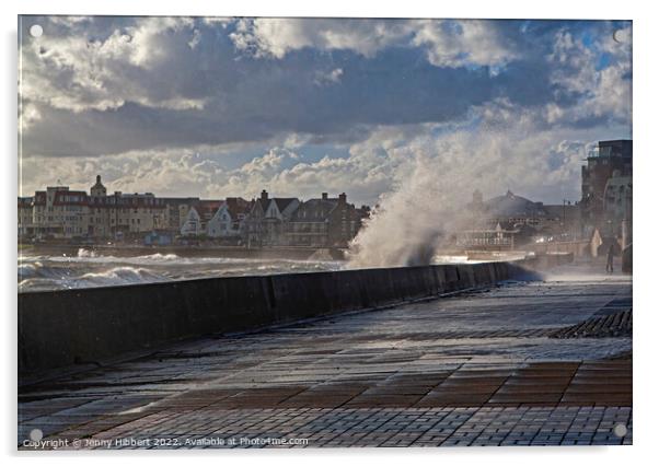 Storm wave at Porthcawl South Wales Acrylic by Jenny Hibbert