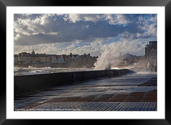 Porthcawl storm hits the promenade South Wales Framed Mounted Print by Jenny Hibbert
