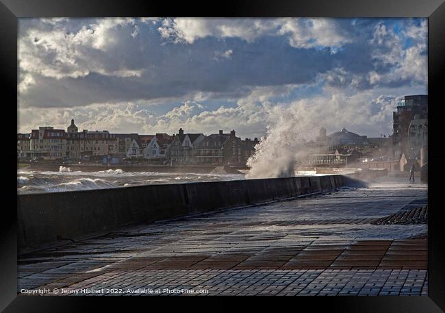 Porthcawl storm hits the promenade South Wales Framed Print by Jenny Hibbert