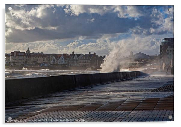 Porthcawl storm hits the promenade South Wales Acrylic by Jenny Hibbert