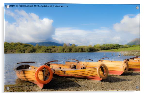 Derwentwater Boats Keswick Lake District Acrylic by Pearl Bucknall