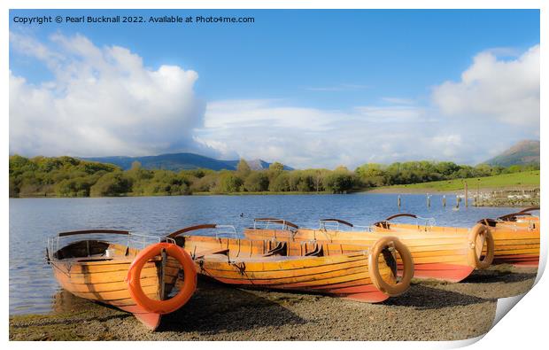 Derwentwater Boats Keswick Lake District Print by Pearl Bucknall
