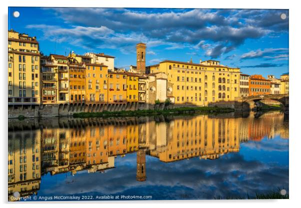 Golden hour on the Arno in Florence, Tuscany Acrylic by Angus McComiskey