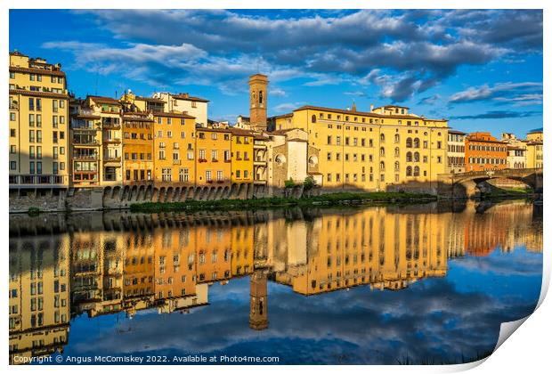 Golden hour on the Arno in Florence, Tuscany Print by Angus McComiskey