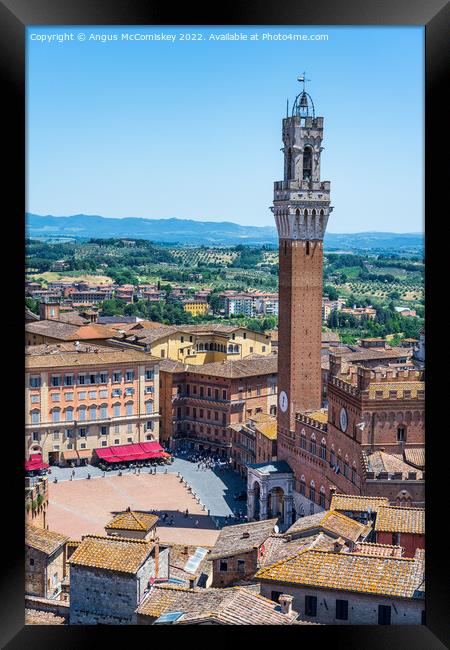 Torr del Mangia bell tower in Siena, Tuscany Framed Print by Angus McComiskey