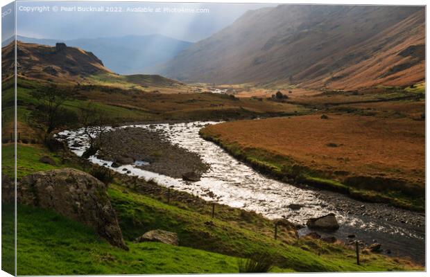 Moody Landscape Langstrath Valley Lake District  Canvas Print by Pearl Bucknall