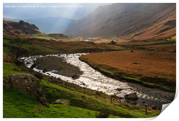 Moody Landscape Langstrath Valley Lake District  Print by Pearl Bucknall