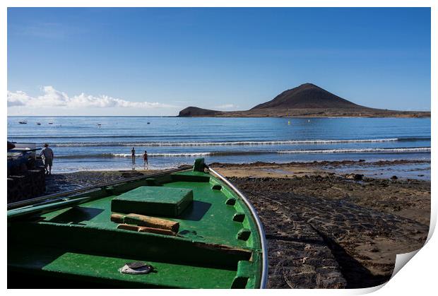 Prow of boat on the beach at El Medano, Tenerife Print by Phil Crean