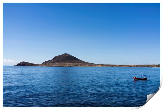 Red boat in the blue sea, El Medano, Tenerife Print by Phil Crean