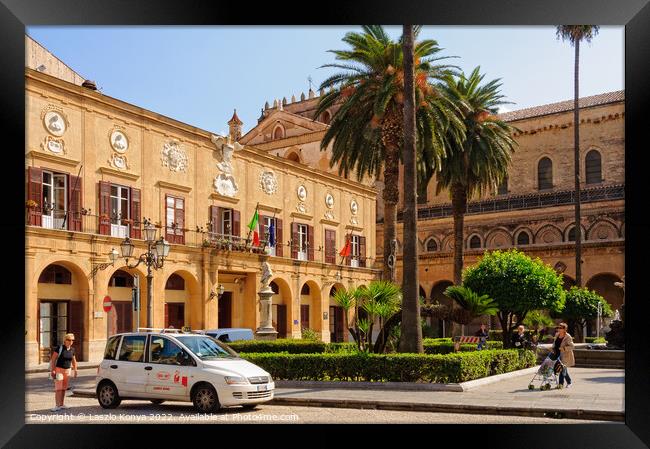 Piazza Vittorio Emanuele - Monreale Framed Print by Laszlo Konya