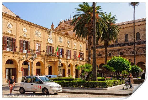 Piazza Vittorio Emanuele - Monreale Print by Laszlo Konya