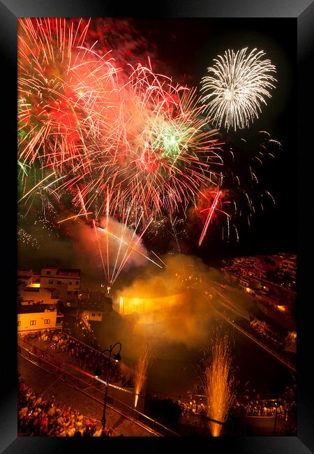 Fireworks at Puerto Santiago fiesta Framed Print by Phil Crean