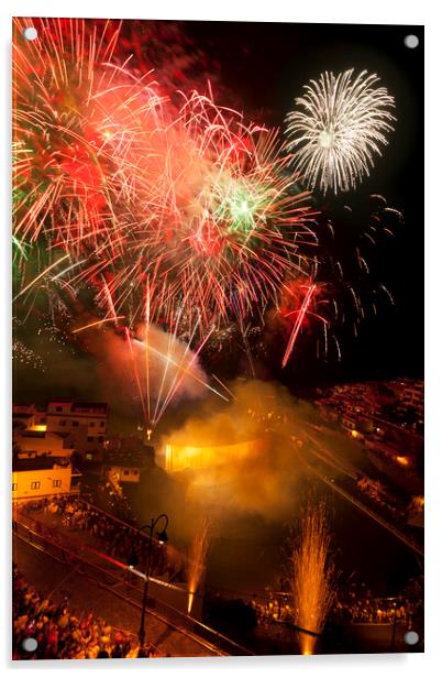 Fireworks at Puerto Santiago fiesta Acrylic by Phil Crean