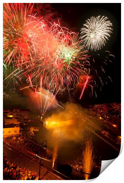 Fireworks at Puerto Santiago fiesta Print by Phil Crean
