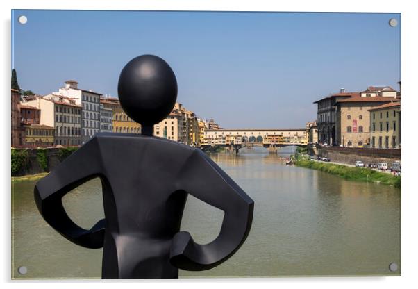 Uomo Comune and Ponte Vecchio Florence Acrylic by Phil Crean