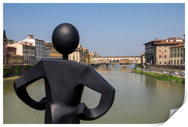 Uomo Comune and Ponte Vecchio Florence Print by Phil Crean