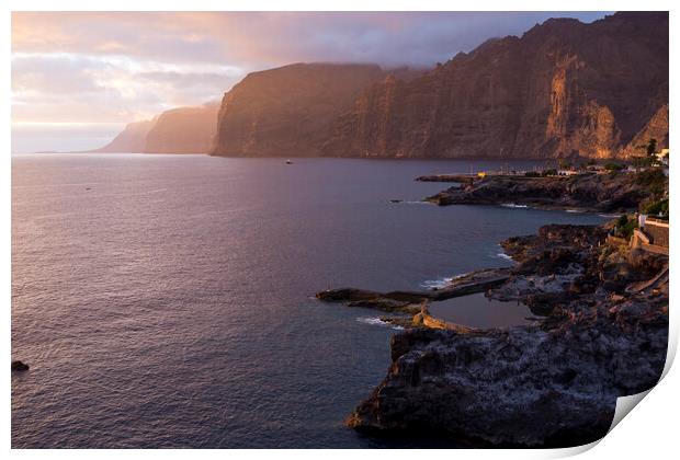 Los Gigantes cliffs at sunset Tenerife Print by Phil Crean