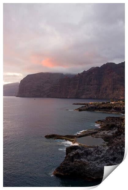 Los Gigantes cliffs at sunset Tenerife Print by Phil Crean