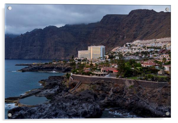 Los Gigantes hotel and village at sunset, Tenerife Acrylic by Phil Crean