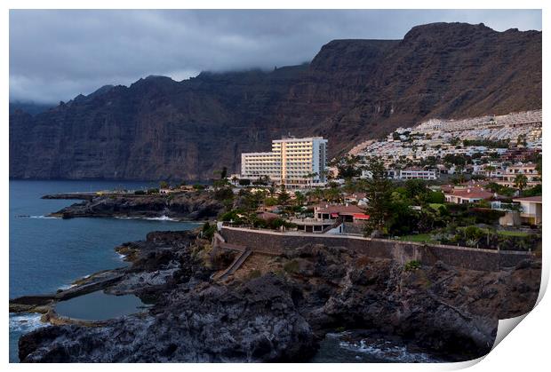 Los Gigantes hotel and village at sunset, Tenerife Print by Phil Crean