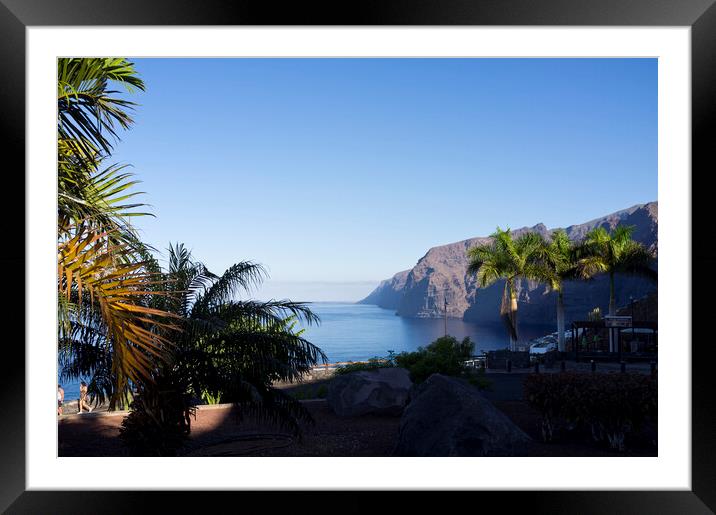 Los Gigantes cliffs and palm trees Tenerife Framed Mounted Print by Phil Crean