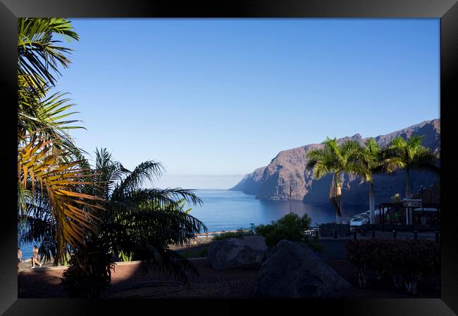 Los Gigantes cliffs and palm trees Tenerife Framed Print by Phil Crean