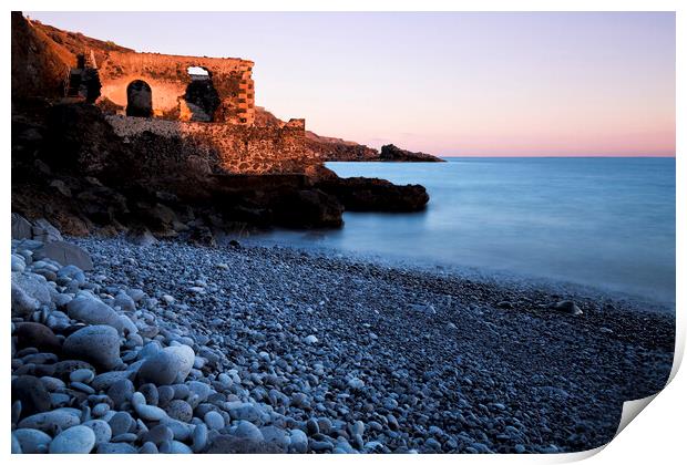 Old pumphouse at sunset on the beach, Tenerife Print by Phil Crean