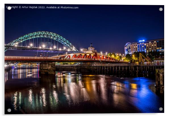 Good night Newcastle - city ​​of bridges #1 Acrylic by Artur Rejdak