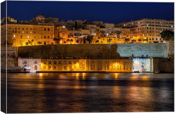 Night Skyline Of Valletta City In Malta Canvas Print by Artur Bogacki
