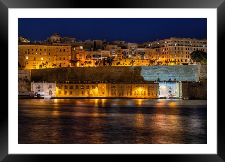 Night Skyline Of Valletta City In Malta Framed Mounted Print by Artur Bogacki