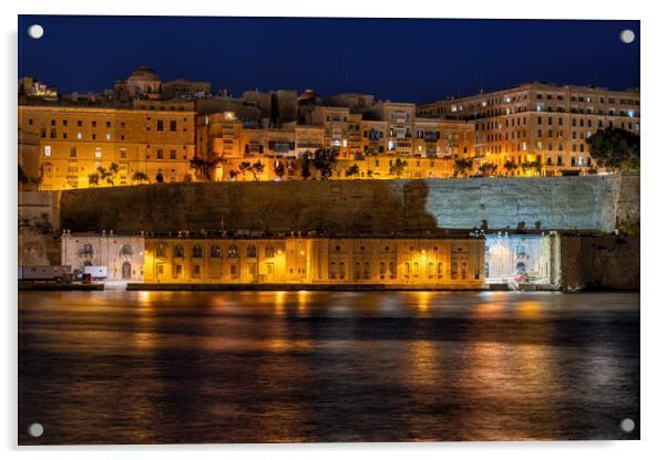 Night Skyline Of Valletta City In Malta Acrylic by Artur Bogacki