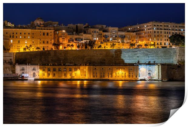 Night Skyline Of Valletta City In Malta Print by Artur Bogacki